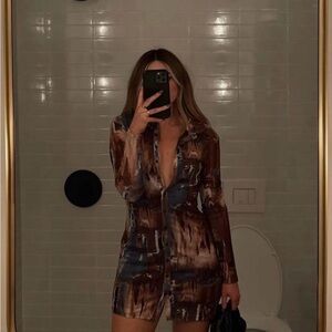 12th Tribe Long Sleeve Dress - Brown and Blue